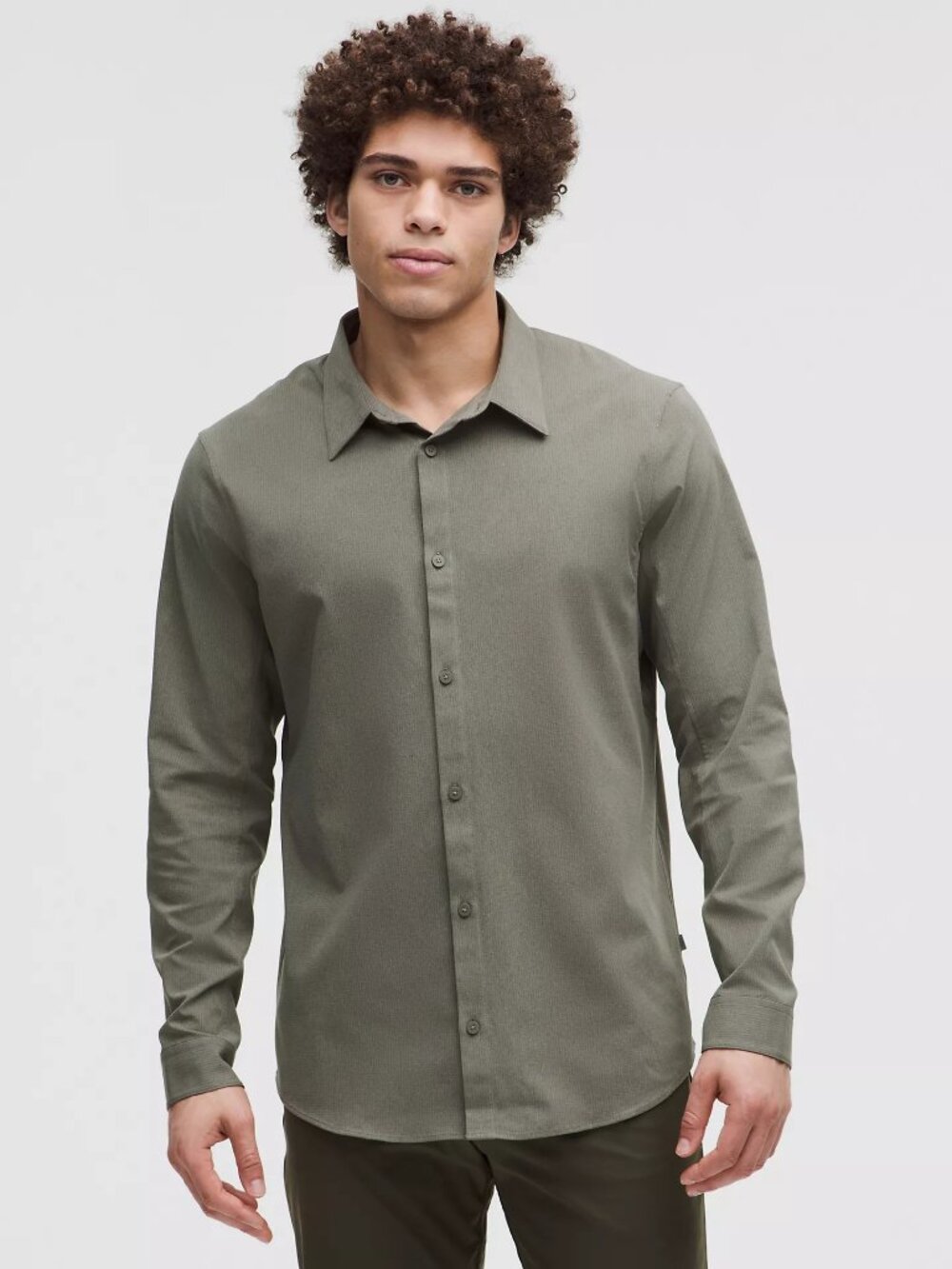 Lululemon Men L Airing Easy Long Sleeve Shirt Button Down Gray Sage Breathable